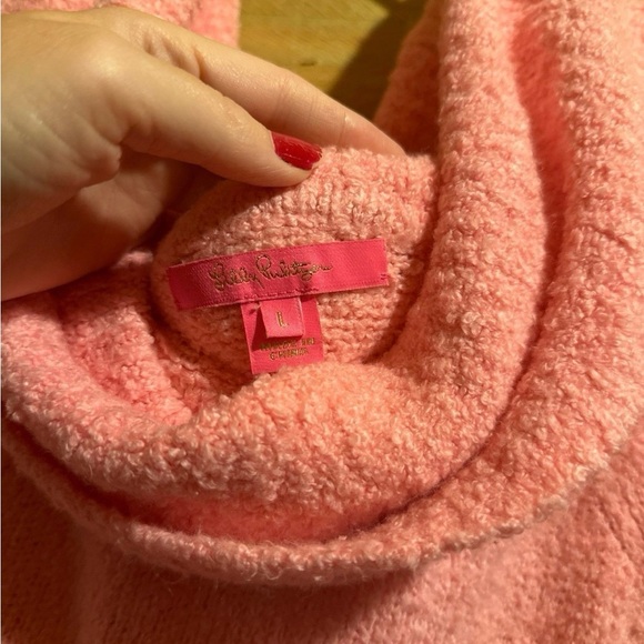 Lilly Pulitzer Barrymore Sweater Off The Shoulder Cowl Neck Boucle Pink Size L - Picture 5 of 6